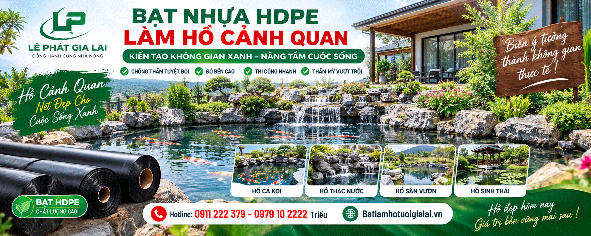 Thi công hàn bạt nhựa hdpe hồ cảnh quan