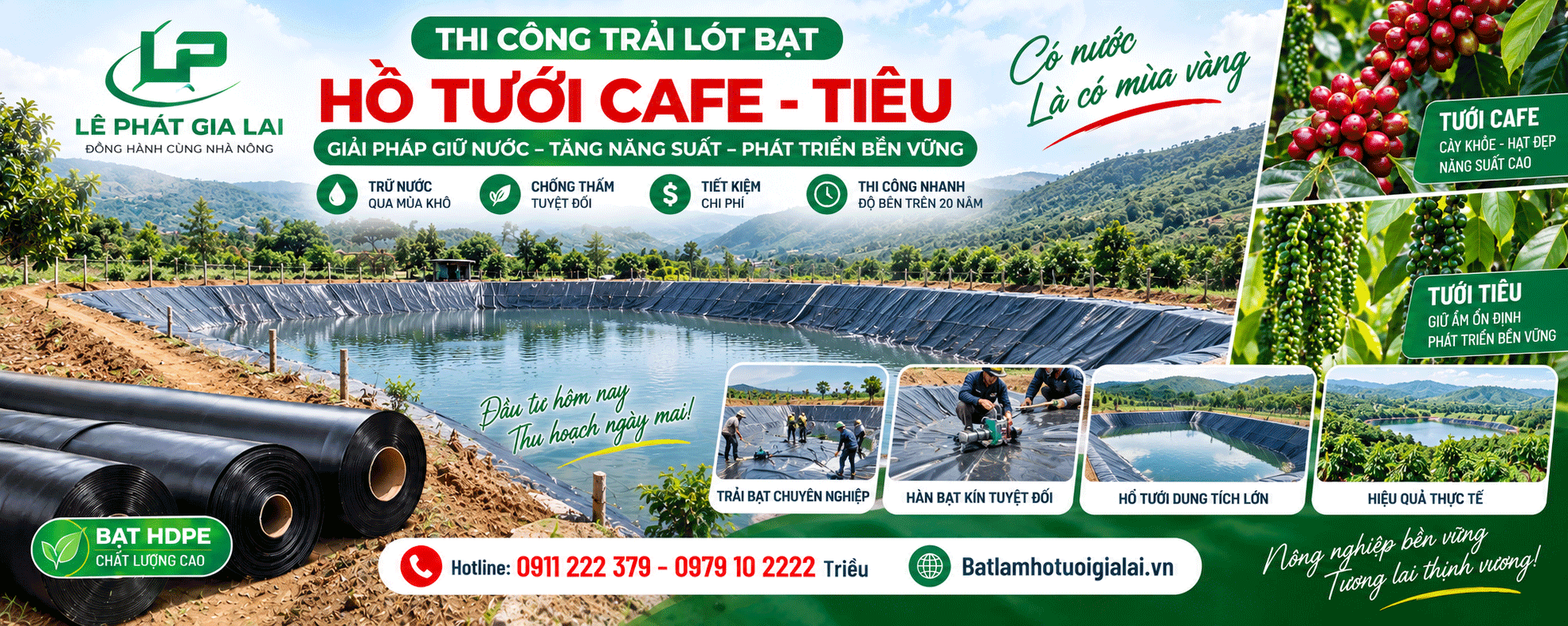 Thi công bát lót hồ tưới cafe tiêu