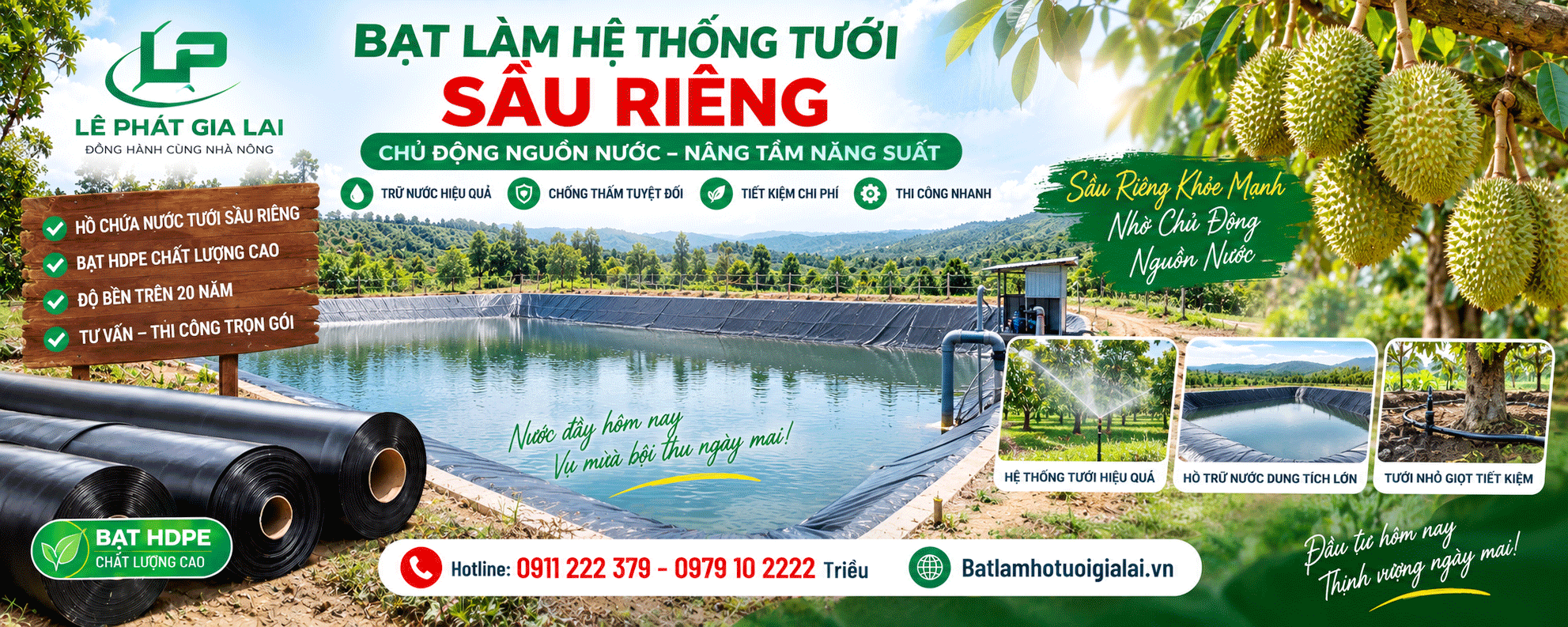 Thi công lót bạt hồ tưới sầu riêng
